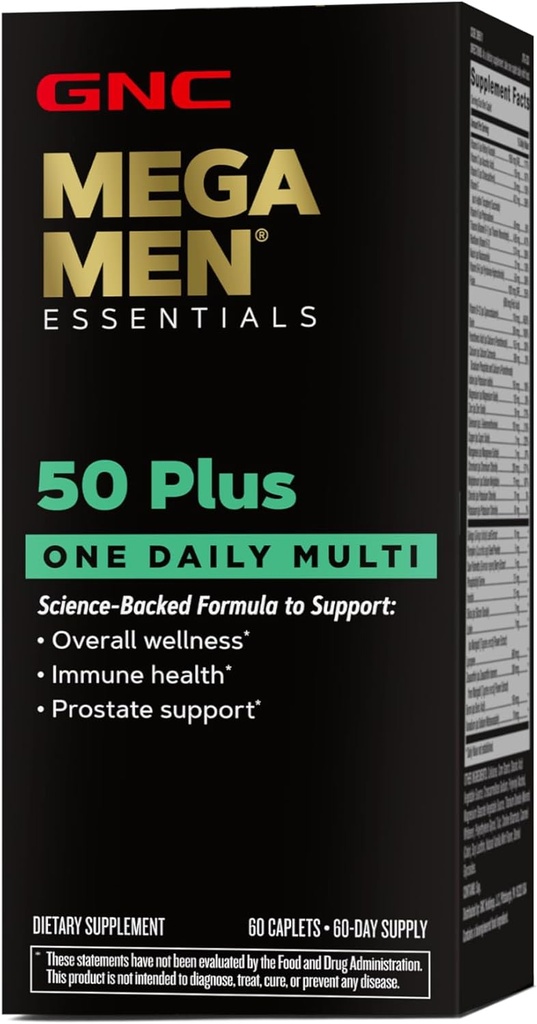 GNC Mega Men One Daily 50 Plus Multivitamin, Science-Backed Formula για τη συνολική ευεξία, Prostate και Circulatory Υποστήριξη και ανοσοποιητική υγεία, 60 Count