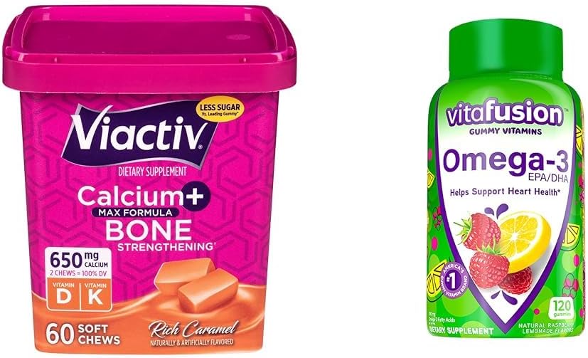 Viactivdis Chews & Vitafüzyon Omega-3 Gummy Vitamins Sche - Bone Health + 120 Omega-3 Gummies for Heart Health