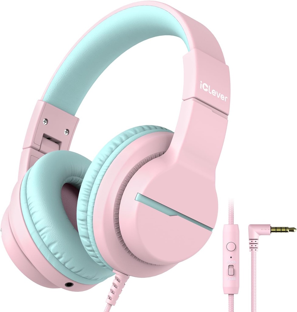 IClever HS19 Çocuklar Okul için Microphone ile Köpekleri, Güvenli Cilt Sınırlı, Over-Ear Girls Boys, Kids için Hisseport, Katable Wired for iPad /Travel (Pink)