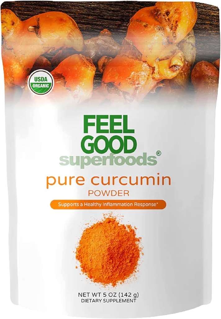 FEEL GOOD Superfoods Pure Curcumin Toz, Organik, Non-GMO, Vegan from Bulk Ground Turmeric Root from India, Curcuma Longa Ortak Supplement, 5 ozma