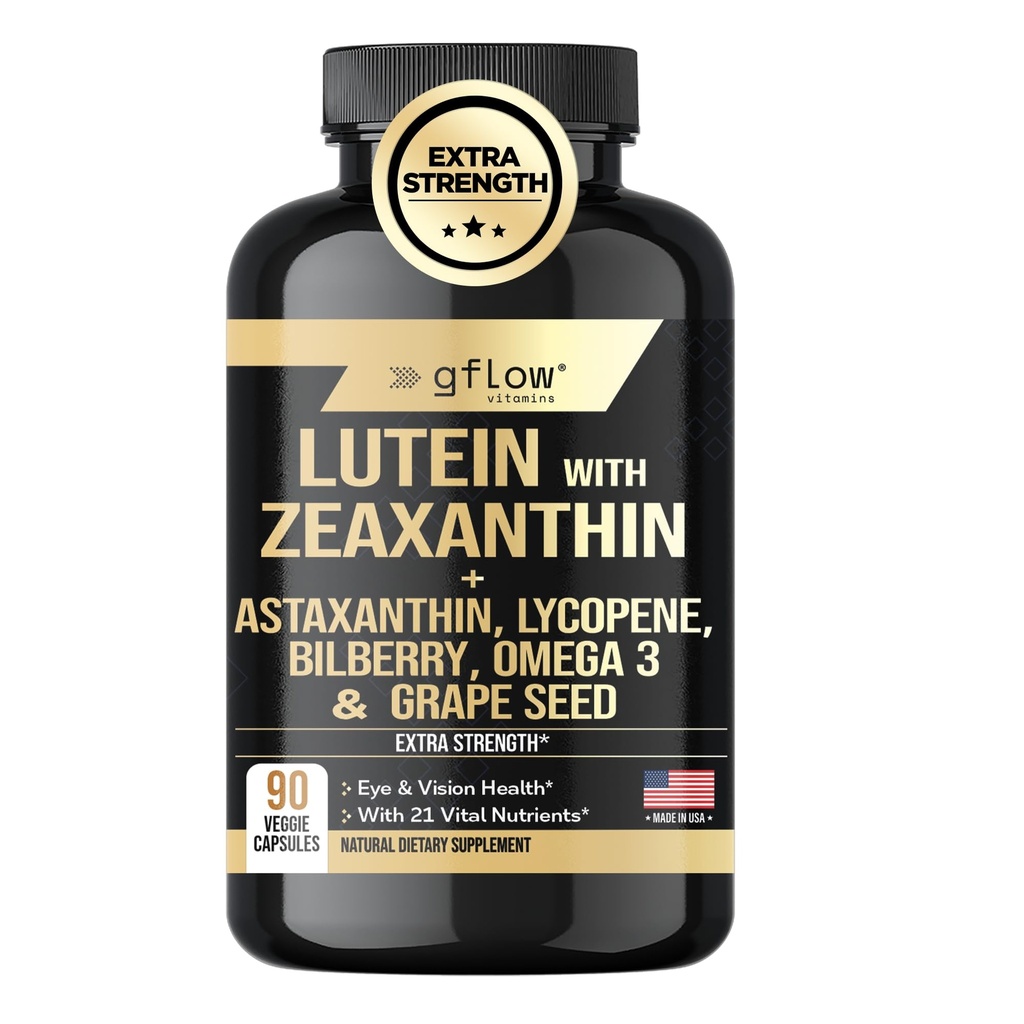 Lutein ve Zeaxanthin Supplements - Astaxanthin, Omega 3, Resveratrol, Bilberry, Lycopene, Quercetin, Ginkgo Biloba, D | Health Vision | Made in USA