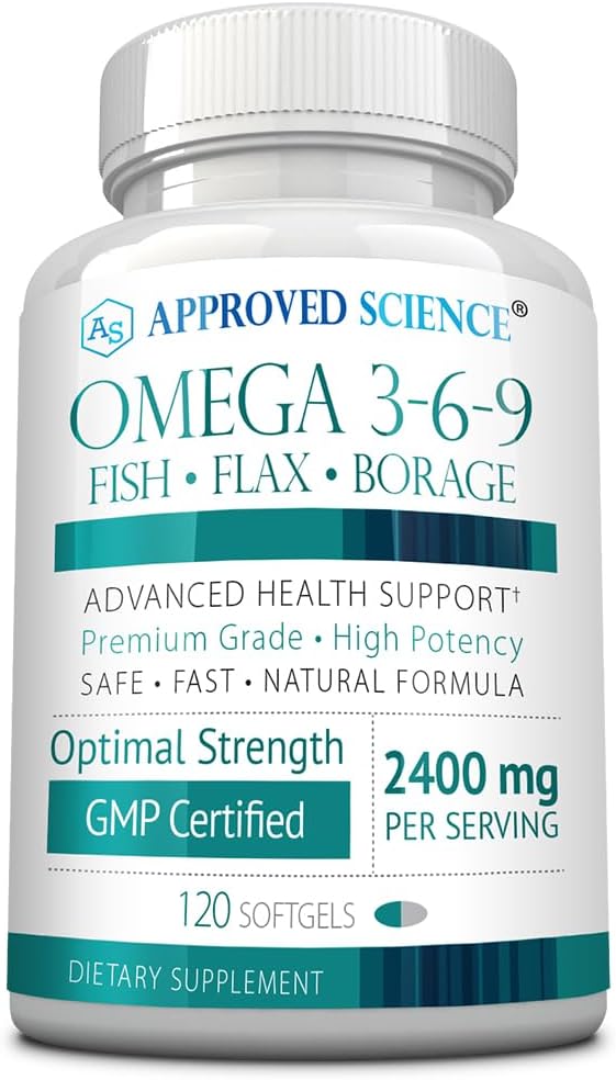 Onaylanan Bilim Omega 3-6-9-2400mg Günlük Balık, Flaxseed ve Borage Oils E - Wellness Support - Non-GMO, Mercury-Free - 120 Softgels - 2 Ay Supply Supply