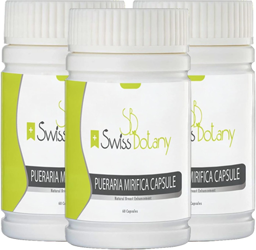 Swiss Botany Organic Pueraria Mirifica Breast Enhancement Pills for Women - Breast Enlargement Capsule for Elasticity, Firmness and Smoothness - Improves Skin, Hair and Nails, 3 x 60 Capsules