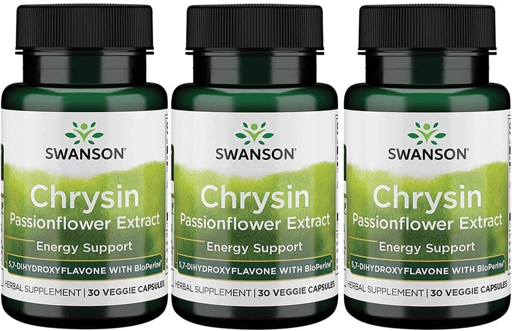 Swanson Chrysin Passionflower - Herbal Supplement Genel Sağlık, Wellness & Fitness - Doğal Formula Lean Kas Bakım Destekleyebilir - (30 Veggie Capsules)