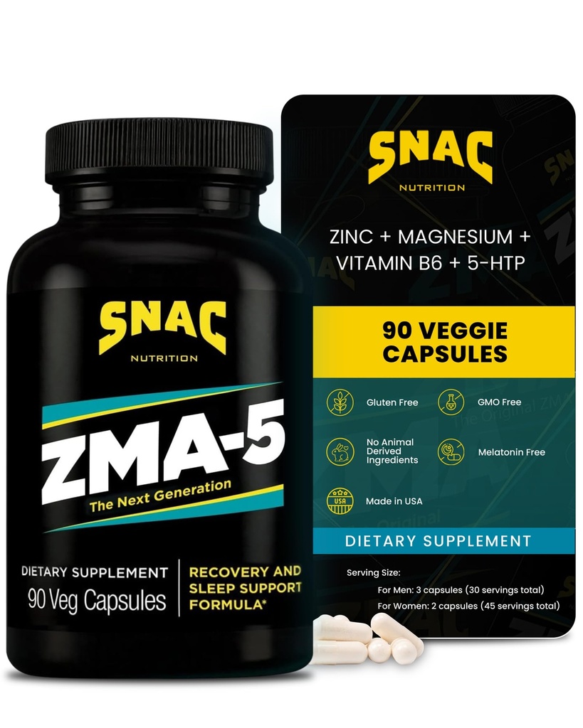 SNAC ZMA-5 Sleep Aid Supplement, Muscle Recovery & Growth, Immune Support, Magnezyum & 5-HTP, Post Workout, Bed ZMA Supplements 90 Veggie Capsules