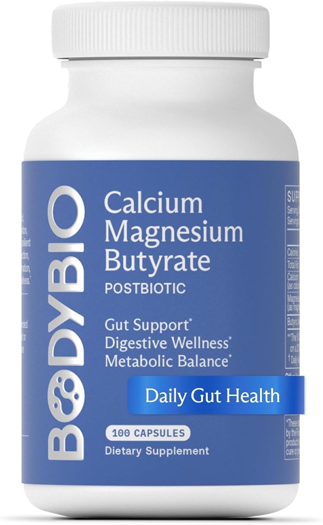 BodyBio Butyrate - Gut Health için Postbiyotik, Digestive Support, Bloat, Gas & Constipation Relief, Leaky Gut Tamir - Kalsiyum, Magnezyum + Butyric Acid Supplement for GI Wellness