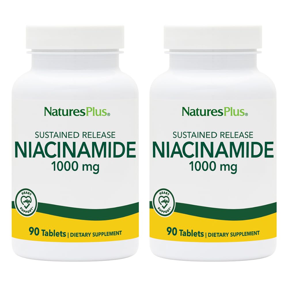 Natures Plus Niacinamid 1000 mg - 90 Sustained Release Tabletleri, 2 Paket - Destek Immune & Skin Health, Energy Production & Brain Function - Vegetarian, Gluten Free - 180 Toplam Hizmetler