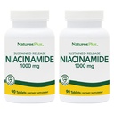 Natures Plus Niacinamid 1000 mg - 90 Sustained Release Tabletleri, 2 Paket - Destek Immune & Skin Health, Energy Production & Brain Function - Vegetarian, Gluten Free - 180 Toplam Hizmetler