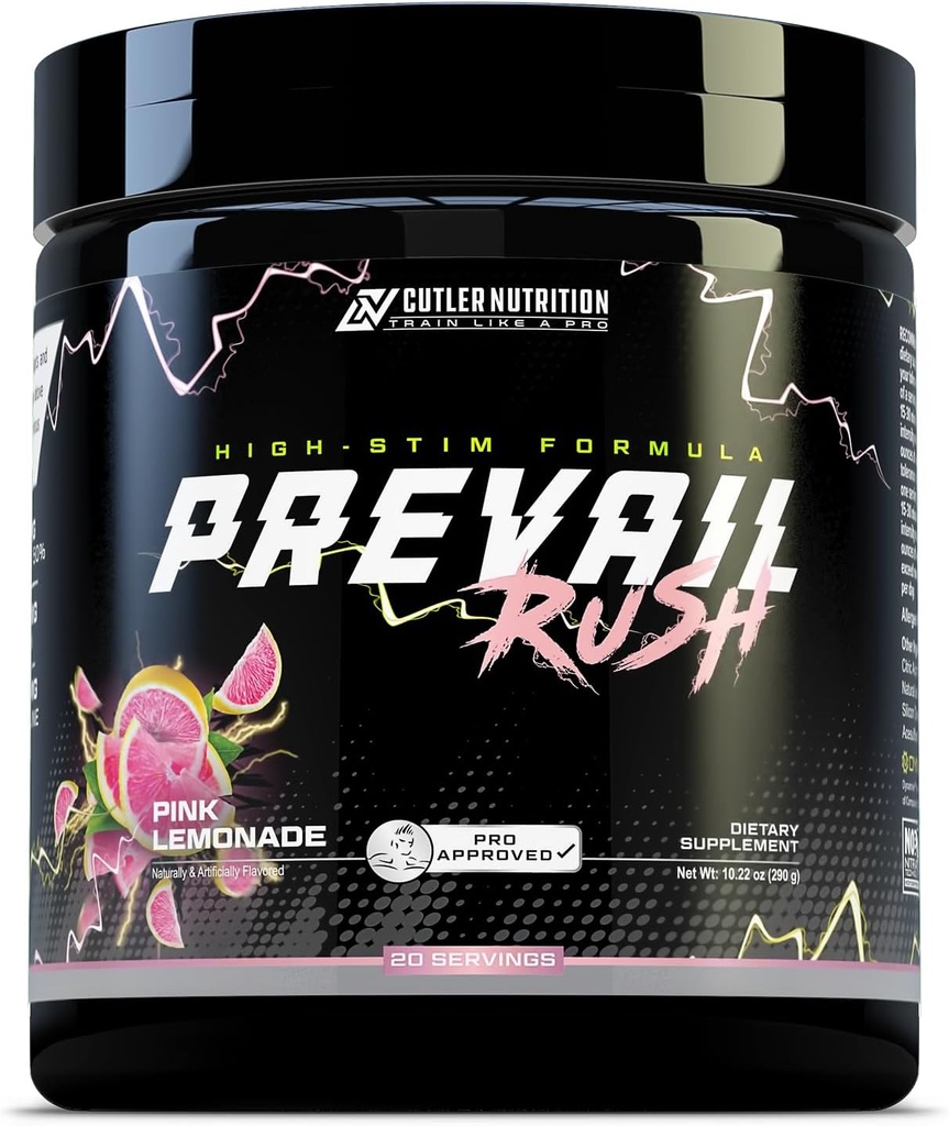 Cutler Beslenme Yüksek Stim Pre Workout Toz Prevail Rush Preworkout for Men & Women for Intense Pumps Energy and Focus with Caffeine NO3T Betaine and Dynamine | Pink Lemonade (20 hizmet)