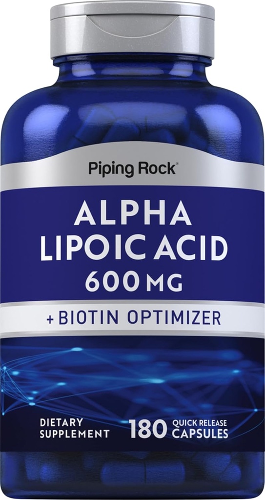 Piping Rock Alpha Lipoic Acid 600mg | 180 Capsules | Plus Biotin Optimizer | ALA Supplement | Non-GMO, Gluten Free