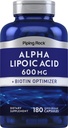 Piping Rock Alpha Lipoic Acid 600 mg | 180 Capsules | Plus Biotin Optimizer | ALA Supplement | Non-GMO, Gluten Free