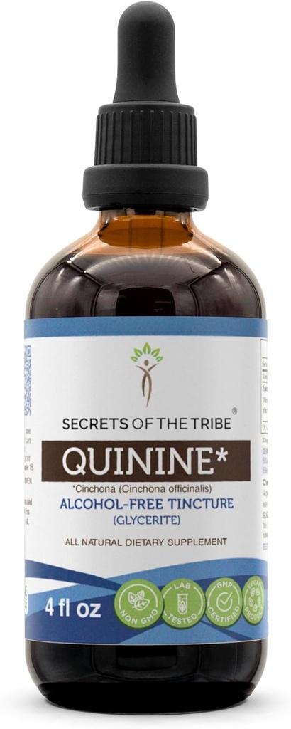 Tribe Quinine Alkol Özgür Tincture (Glycerite) 680 mg Wildcrafted Quinine (Cinchona officinalis) kuru Bark (4 Fl Oz)