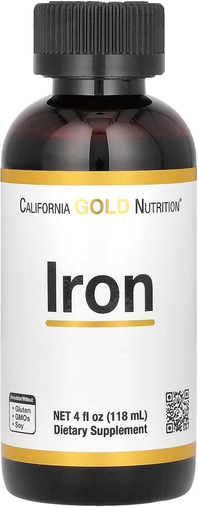 California Gold Nutrition Iron, Ferrous Bisglycinate Chelate ve Sarı Dock Root olarak, 4 fl oz (118 ml)