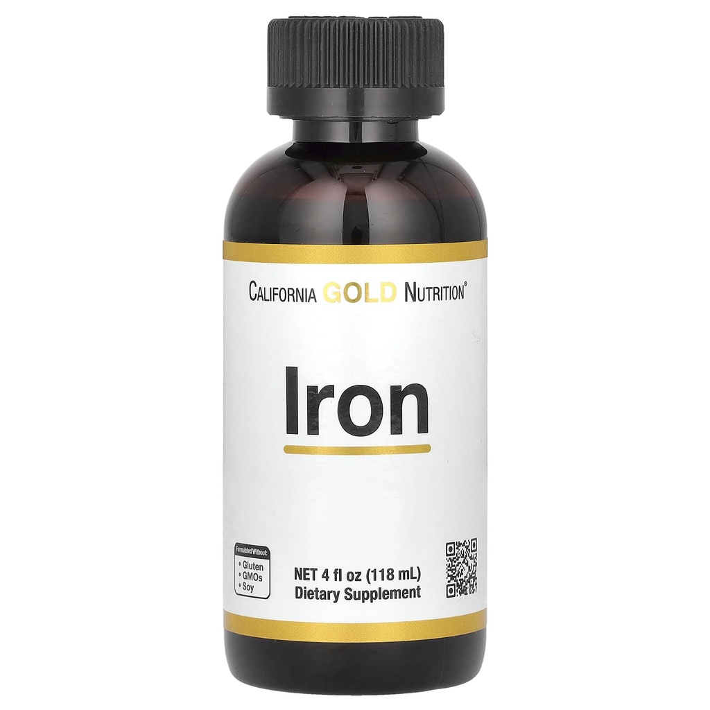 California Gold Nutrition Iron, Ferrous Bisglycinate Chelate ve Sarı Dock Root olarak, 4 fl oz (118 ml)