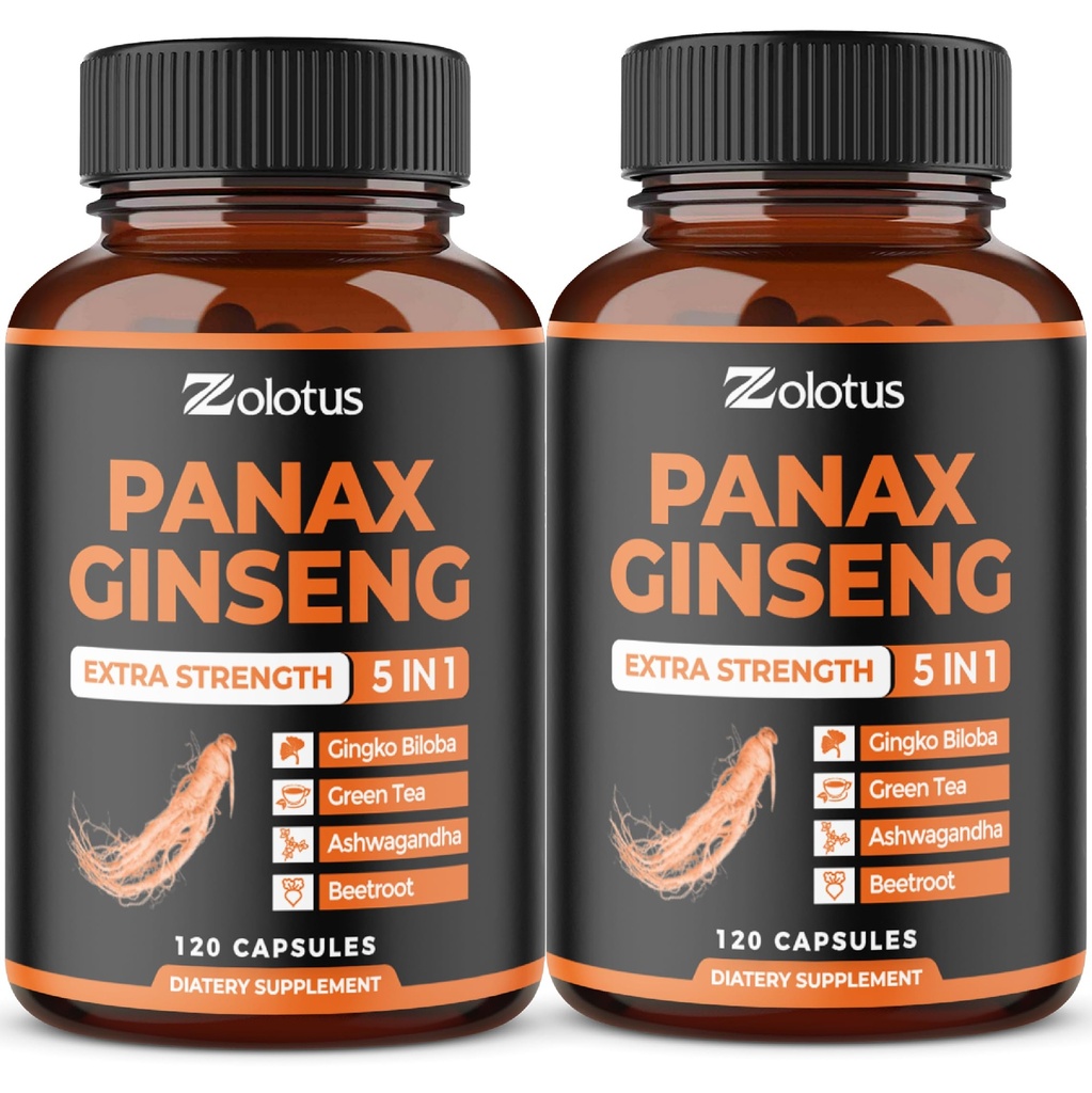 Zolotus Koreli Red Panax BTC + Ginkgo Biloba, Ashwagandha, Beetroot, Green Tea - 120 Capsules (Pack of 2)