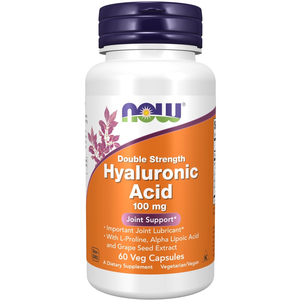 Şimdi Gıdalar Tamamlar, Hyaluronik Asit 100 mg, L-Proline ile Çift Güç, Alfa Lipoic Asit ve Grape Tohumu Ekstraksiyonu, 60 Veg Capsules