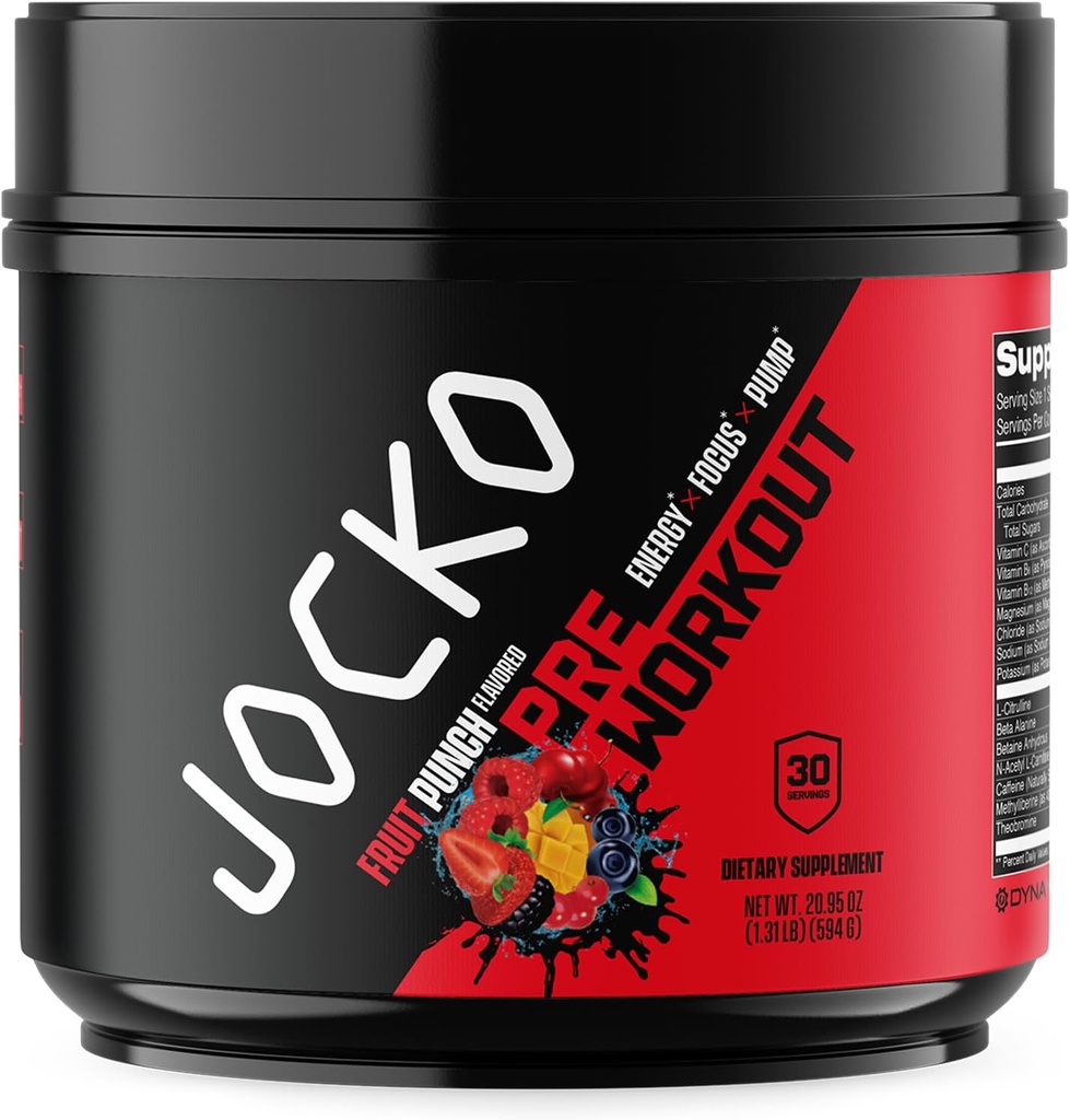 Jocko Fuel Pre Workout for Men & Women - High Stim Low Sugar Meeting with Beta Alanine + L-Citrulline, Support Muscle Pump, Energy, & Recovery, 200 mg of Caffeine Fruit Punch, 30 Hizmet 1.31lbs (594 G)
