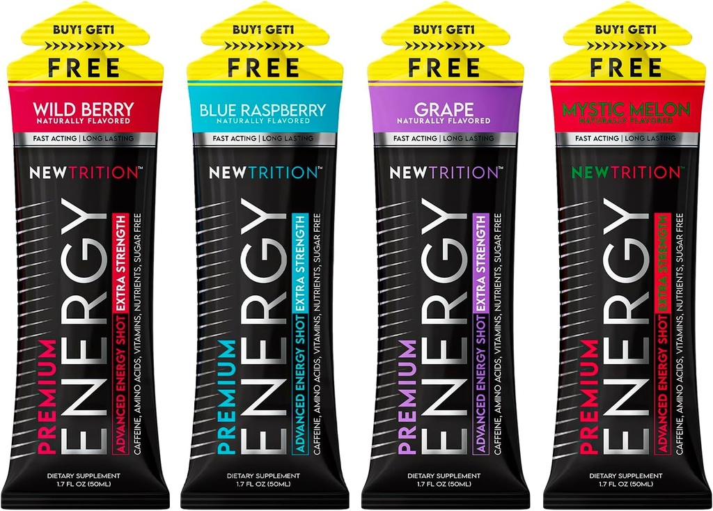 YeniTrition® Ekstra Güçlü Enerji Shots, 250 mg Caffeine Energy ile B & Amino Asits, Sugar-Free Vitamin Energy Shot, Zero Calorie Focus & Stamina ATM, 1.7 fl oz (Pazar 4, 4 Flavors-Mixed-1)