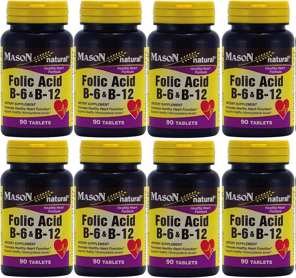 Mason Βιταμίνες Φολικό οξύ B-6 & B12 Heart Health Formula 90 δισκία ανά συσκευασία φιάλης 8 Total 720 δισκία