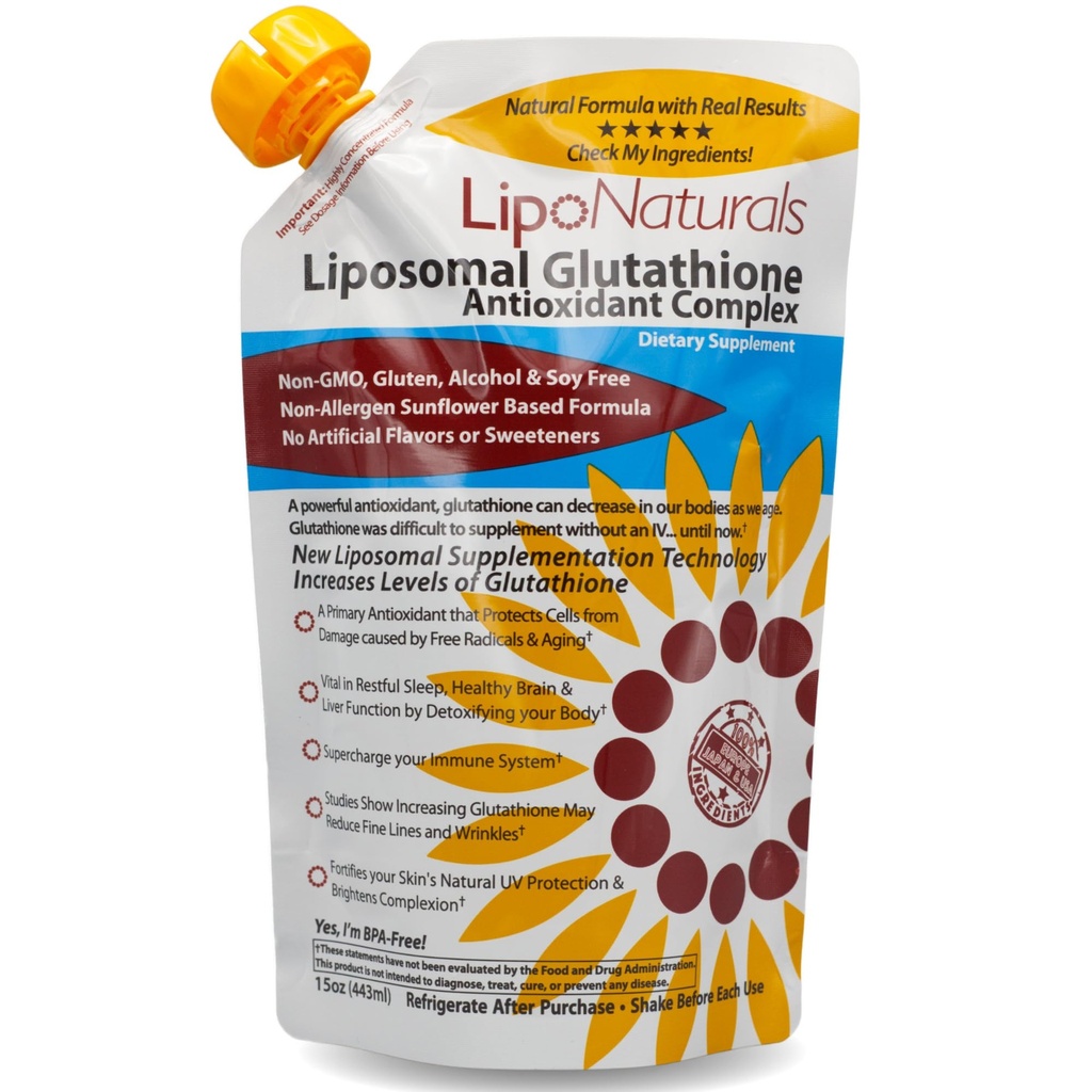 Lipo Naturals Liposomal Glutathione Complex Liquid (30 Doses) - Natural Formula Immunity + Liver Health + Anti-Aging Support with Vitamin C - Vegan, China-Free (15oz / 443ml)