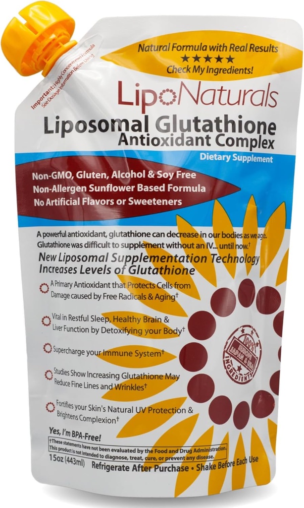 Lipo Naturals Liposomal Glutathione Kompleksi (30 Dos) - Doğal Formula Immunity + Liver Health + Anti-Aging Support with Vitamin C - Vegan, Çin-Free (15oz / 443 ml)