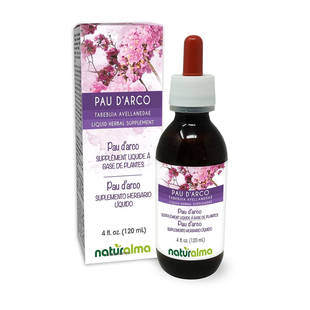 Naturalma PAU d'arco ή Lapacho (Tabebuia avellanedae ή Tecoma curialis) φλοιός Χωρίς αλκοόλη Βάμμα - 4 fl oz Liquid Extract in Drops - φυτικό συμπλήρωμα - Vegan