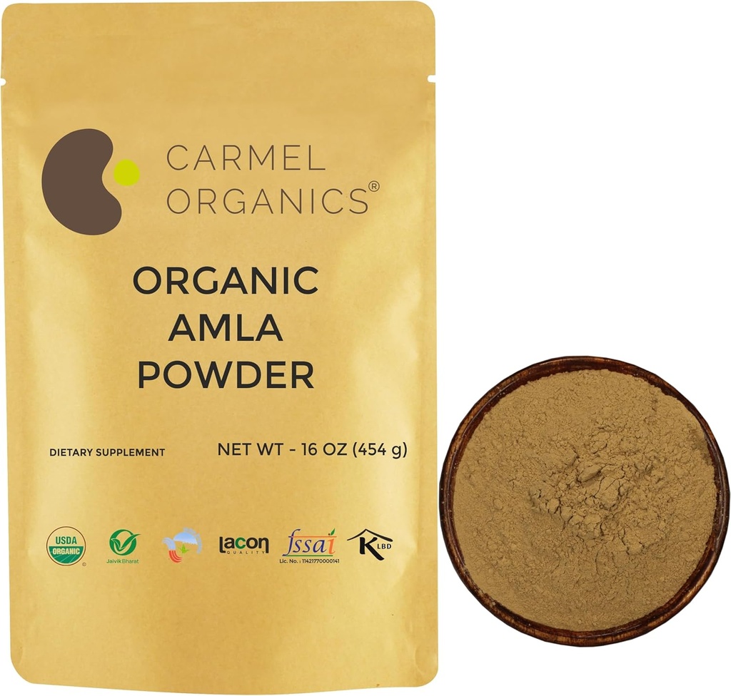 CARMEL ORGANICS Organik Amla/Amlaki (Emblica officinalis) Meyve Toz 16 Oz veya 1 Lb (Pazar 1) | USDA sertifikalı Organik. GMO & Gluten Ücretsiz | Hiçbir Eklenmedik