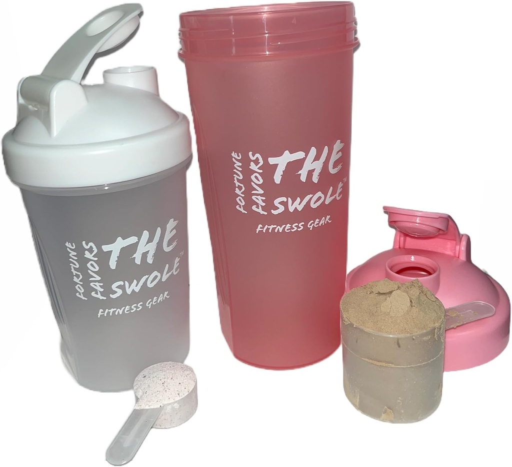 Φιάλη Shaker [2 συσκευασία] για το Protein Shakes, πριν την προπόνηση και μετά την προπόνηση. Ένα 24-Ουγγιά/ένα 14-Ουγγιά. Διάφορα χρώματα. (Pink / Καθαρό)