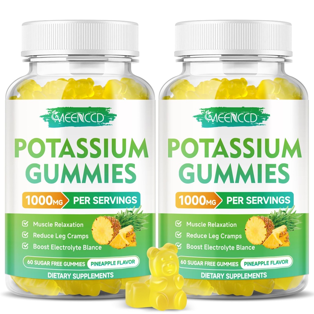 Κάλιο Citrate Gummies 1000mg, Υψηλής ισχύος Κάλιο συμπλήρωμα Gummies για ενήλικες γυναίκες & άνδρες, Πόδι στήριξης Cramps & μυϊκή υγεία, ζάχαρη-ελεύθερο, ανανά γεύση, 120 κόμης