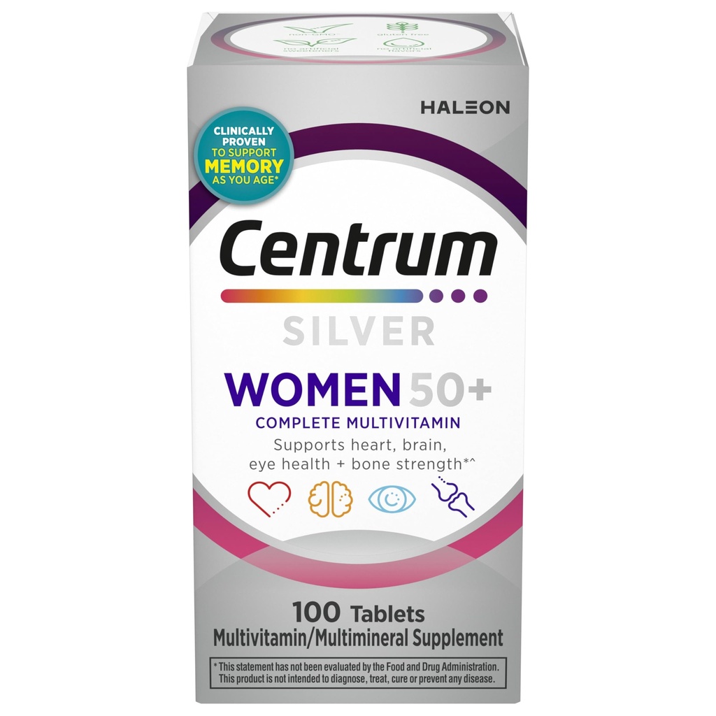 Centrum Silver Women's Multivitamin for Women 50 Plus, Multivitamin/Multimineral Supplement with Vitamin D3, B Vitamins, Non-GMO Materialss, Supports Memory and Cognition in Yaşlı Yetişkinler - 100 Ct
