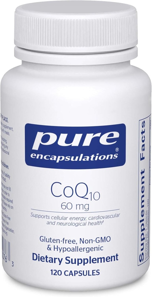 Pure Encapsulations CoQ10 60 mg | Coenzyme Q10 Supplement for Energy, Antioksis, Brain and Cellular Health, Cognition, and Cardiovascular Support* | 120 Capsules