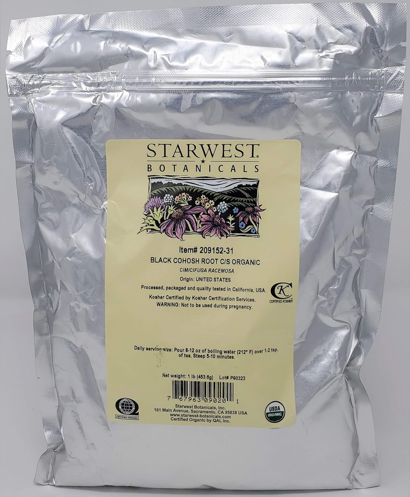 Black Cohosh Root Organic Cut & Sifted - Cimicifuga yarışmosa, 1 lb,