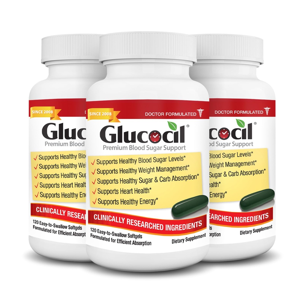 Glucocil – Softgels - Premium Blood Sugar Support - Over 2 Million Bottles Sold - Supports All 3 Blood Sugar Essentials - Since 2008, with Berberine, Proprietary Mulberry Leaf, and More, 3-Pack