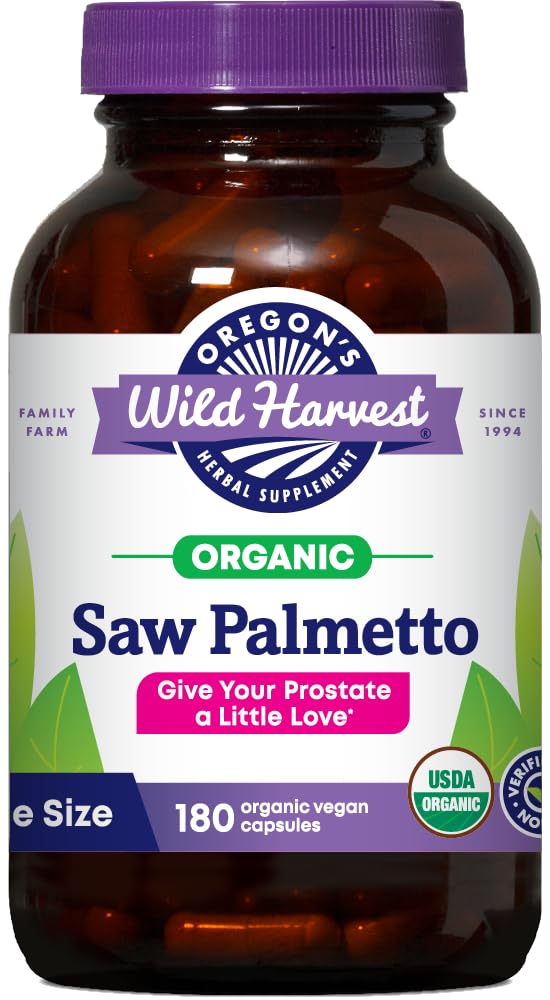 Oregon'un Wild Harvest sertifikalı Organik Saw Palmetto Herbal Capsules, 180 Kont