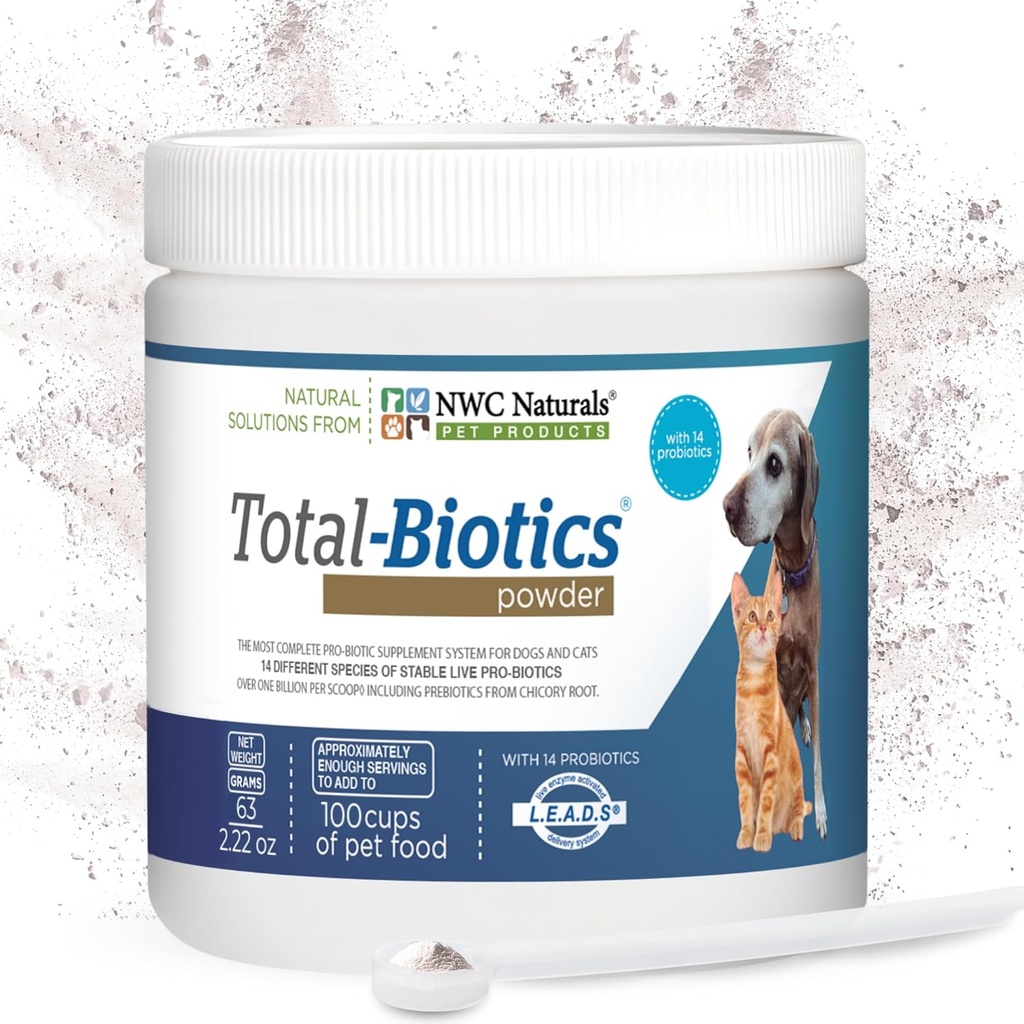 NWC Naturals Total-Biotics, Cat & Dog Probiyotiks for Digestive Health with Prebiyotik, Unflavored Probiyotik for Dogs & Cats, Supplement for Gut, Skin, Coat, Stomach Relief, 100 Services, 2.22 Ounces