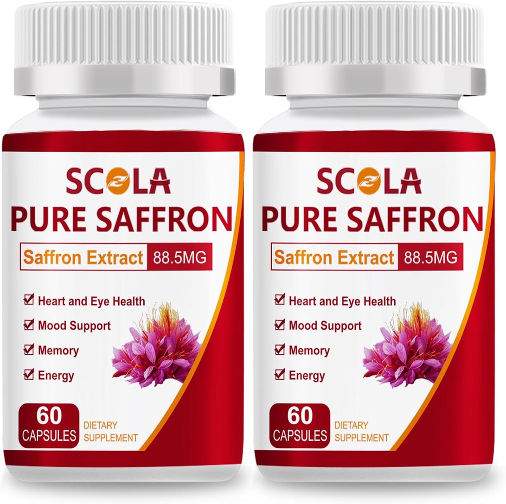 SCOLA Saffron Supplements, Pure 88.5 mg Kadınlar ve Erkekler için Saffron Ekstradüksiyon, Ortak Supplements, Vegan, Non-GMO, 120 Capsules