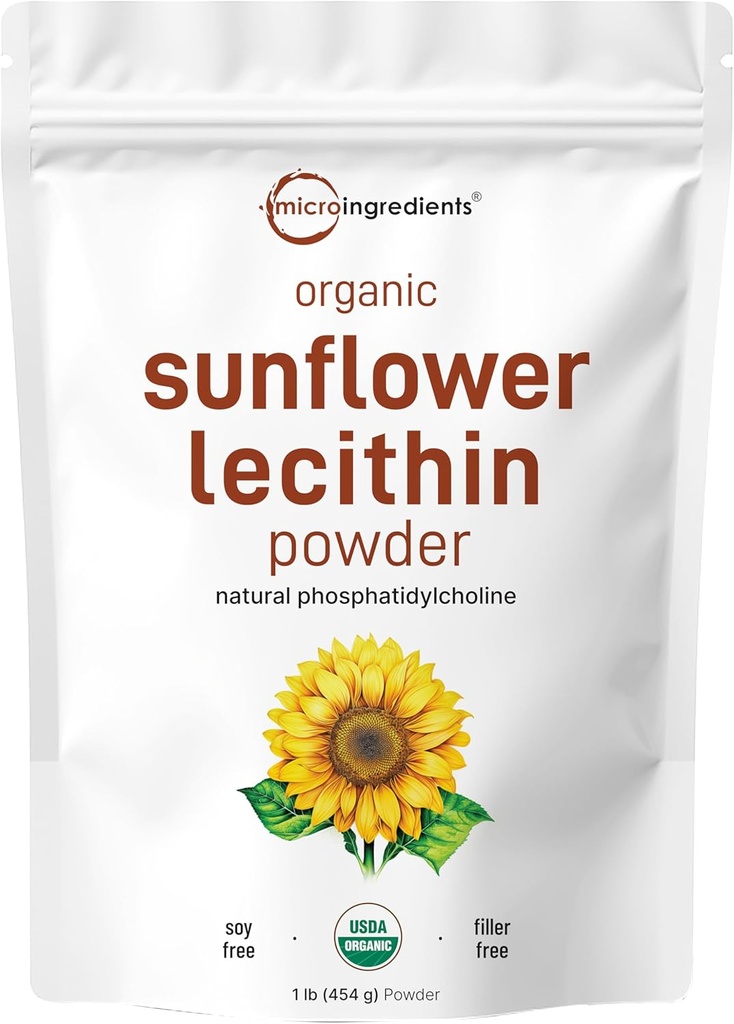 Mikro Malzemeler Organik Sunflower Lecithin Toz, 1 Pound, Sürdürülebilir Çiftçi, Soğuk Baskı, Phosphatidyl Choline ve Protein, Liposomal Vitamin C, Lactation Supplement, Non-GMO