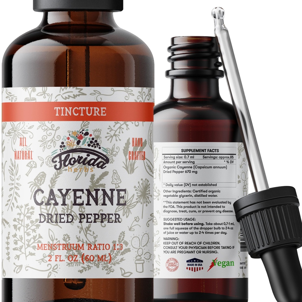 Cayenne Tincture Extract, Organik Cayenne (Capsicum annuum) kuru Pepper - Sebze Glycerin - Non-GMO - 2 ozne
