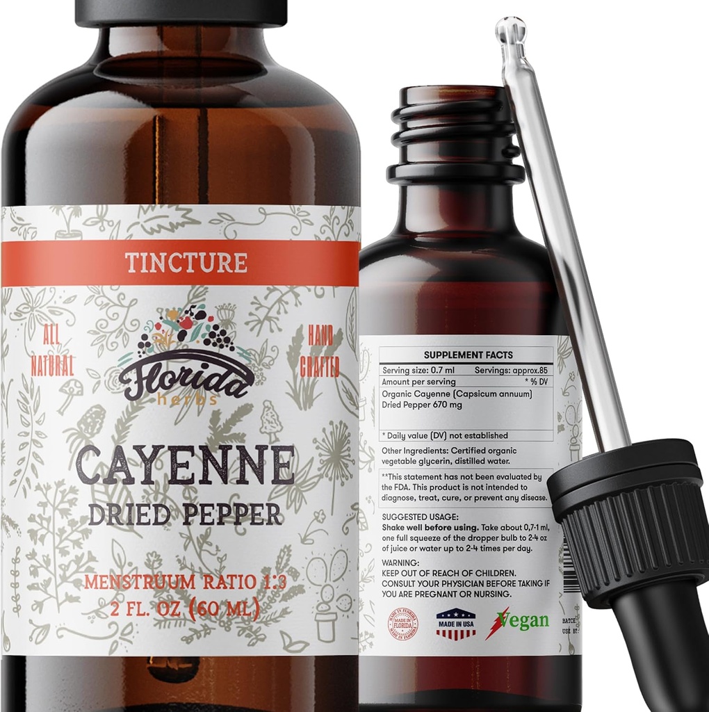 Cayenne Tincture Extract, Organik Cayenne (Capsicum annuum) kuru Pepper - Sebze Glycerin - Non-GMO - 2 ozne