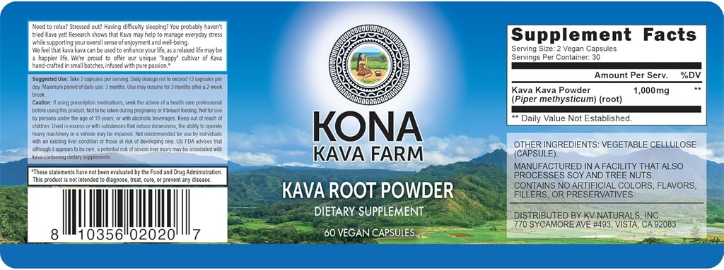 Kava Root Only Premium Capsules | Kava Root Extract Toz Capsules 10% Kavalactone | Kava Root Supplement for Relaxation (60 kapsül)