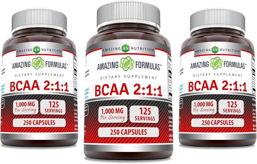 Amazing Formulas BCAA 2:1:1 1000 Mg Per | Capsules | Branşlı Zincir Pili Asitler Tamam | Non-GMO | Gluten-Free | Made in USA (3 Pack, 250 Count)