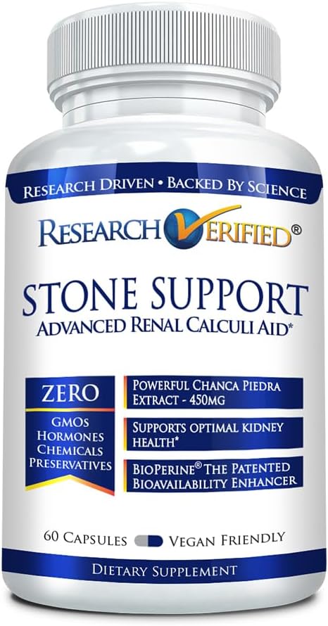 Araştırma Doğrulanmış Taş Desteği - Optimal Kidney Stone Savunma - Chanca Piedra, Crataeva Nurvala, BioPerine - Vegan - 60 Capsules