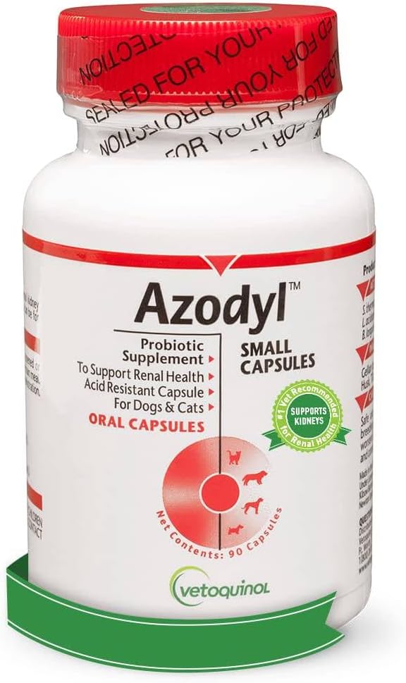 Vetoquinol Azodyl Kidney Health Supplement for Dogs & Cats, 90ct - Probiyotik Pet Wellness - Help Kidney Function & manage Renal Toxins - Renal Care Supplement - Easy-to-Swallow Small Caps
