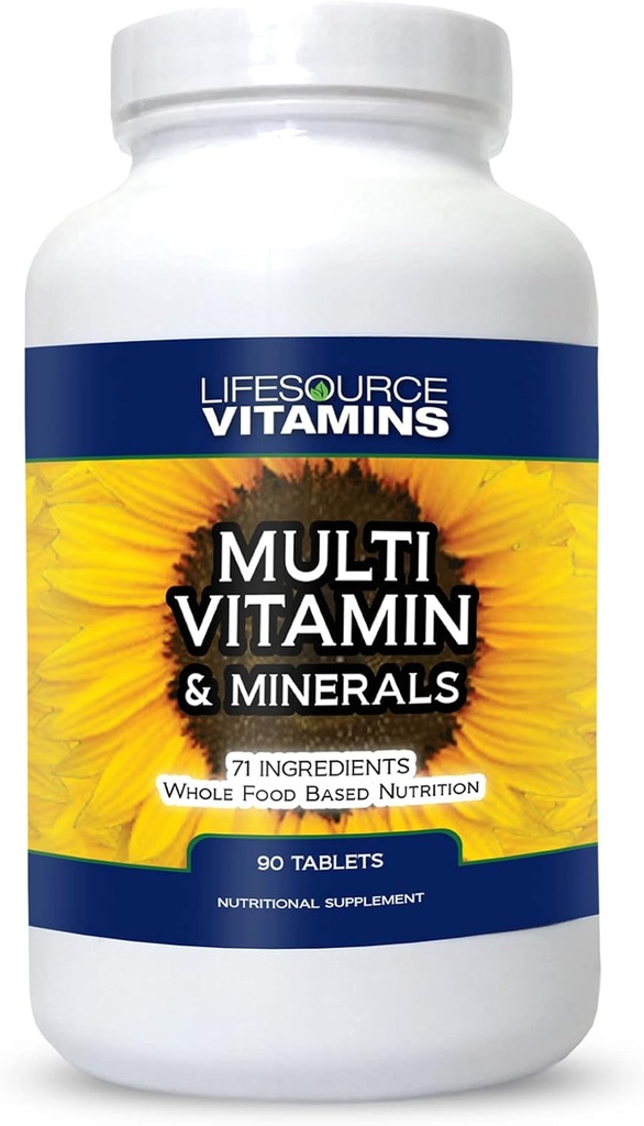 LifeSourceVitamins LifeSource Βιταμίνες Ολόκληρα τρόφιμα Πολυβιταμίνες & Ορυκτά με 71 Όλα τα φυσικά συστατικά, προβιοτικά, Digestive Ένζυμα, Χηλικά Ορυκτά και Μη ΓΤΟ, 90 δισκία