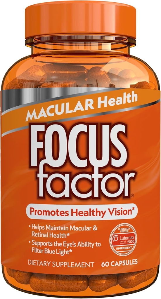 Focus Factor Macular Health Formula (60 Kont) - Macular Destek için Göz Vitaminleri - Lutein ve Zeaxanthin Supplement ile Folate, B12, Vitamin C, Vitamin E, Lutemax 2020
