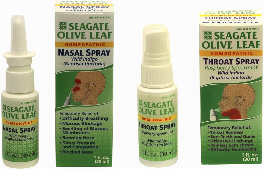 Seagate Products, Olive Leaf Nasal ve Raspberry Spearmint Throat Spray Combo Pack (2Pack), Ürünler