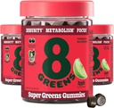 8Greens Supergreens Gummies | Super Greens Toz Superfood Gummy for Metabolism, Immunity & Focus, Digestive Health Enzymes, Organic: Chlorella, Spirulina, Aloe Vera, Apple Flavor, 150 Count