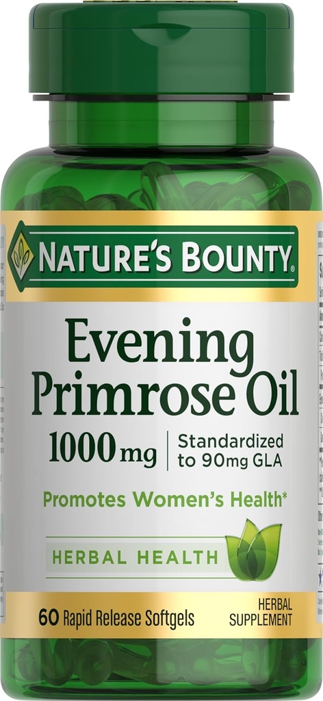 Nature's Bounty Primrose Oil 1000mg, προάγει την υγεία των γυναικών, συμπλήρωμα βοτάνων, χωρίς γλουτένη, 60 Softgels ταχείας απελευθέρωσης