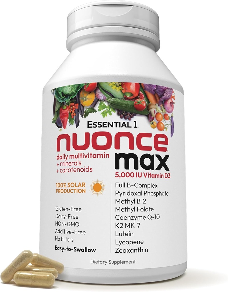 ANDREW LESSMAN Essential-1 nuonce max Multivitamin 5000 IU Βιταμίνη D3 360 Μικρά Καψάκια. 100 mcg Μεθύλιο B12. CoQ10 Lucopene Ζεαξανθίνη. Υψηλή ισχύς. Χωρίς Πρόσθετα. Ultra- Mild One Καθημερινή Καψάκιο