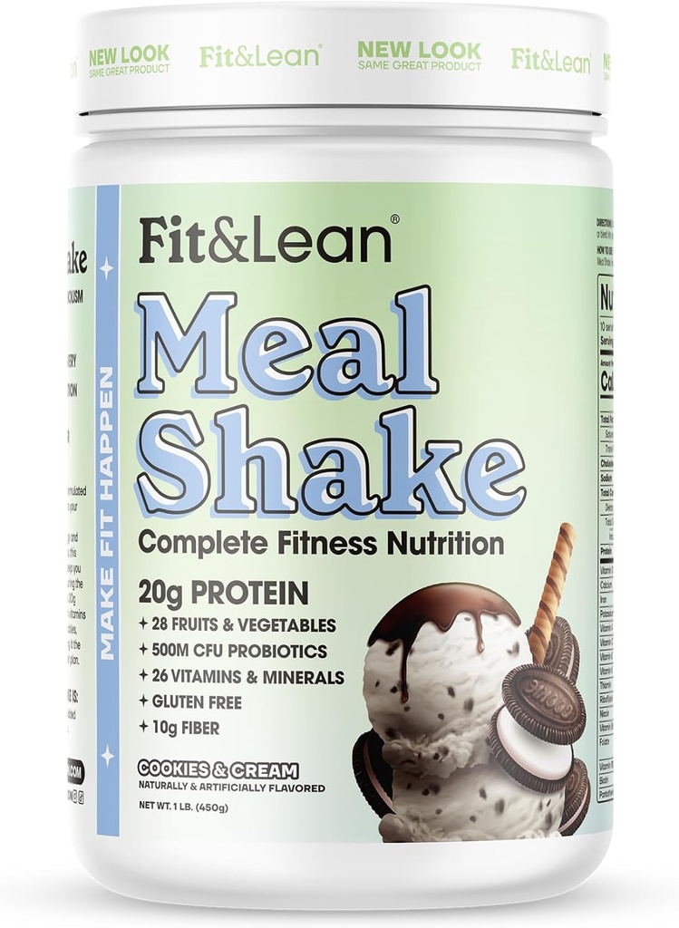 Fit & Lean Meal Shake, Fat Yanma Meal Yenileme, Protein, Fiber, Probiyotikler ve Organik Meyveler & Sebzeler, Kurabiyeler ve Krem, 1lb, 10 Mayıs Konteyner İçeriyor